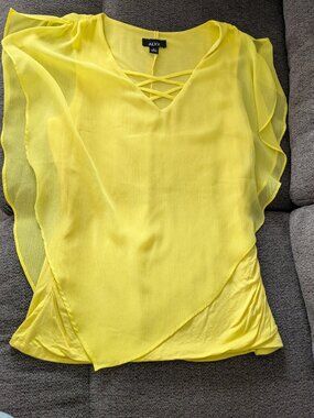 Lemon Yellow Flutter Sleeve Top size L
